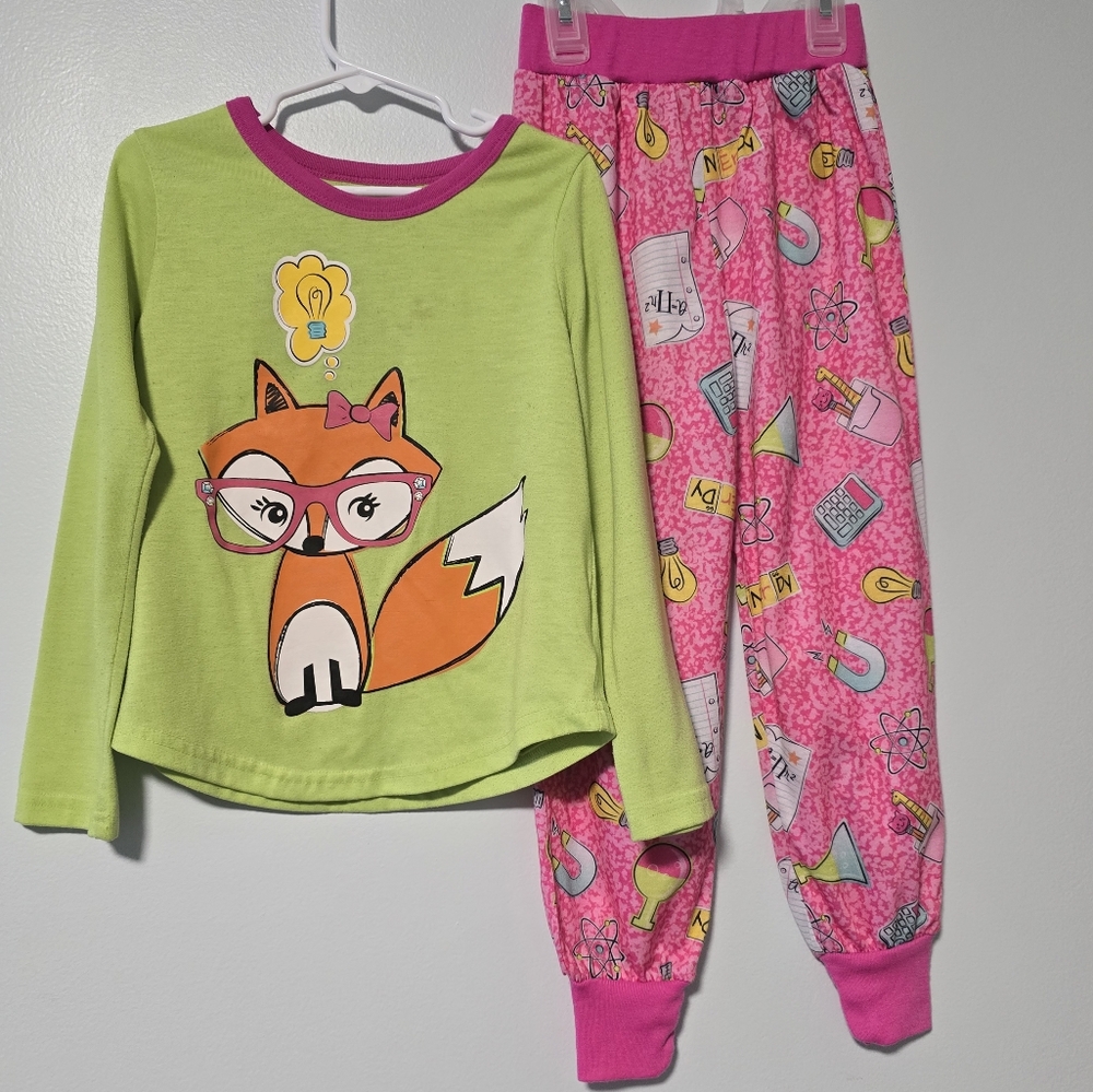 Komar Kids Girls' Big Long Sleeve 2 Piece Jersey Pajama Set, Smarty Fox S (6X)